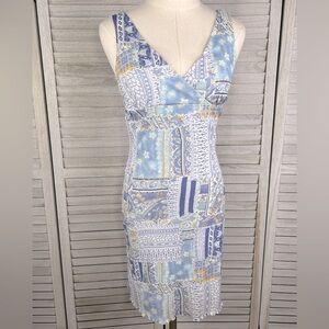 RAG Bodycon Sundress Lettuce Hem 90's/Y2K Blue Patchwork Print-Small